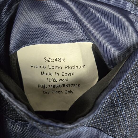 Pronto Uomo Platinum Blazer 48 R 100% Wool Plaid Blue Suit Jacket Sport Coat - Picture 6 of 7